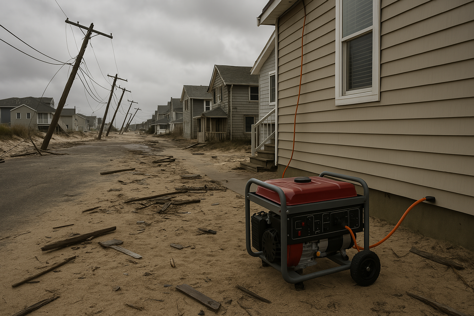 Portable generator powering storm-damaged home in Seaside Heights