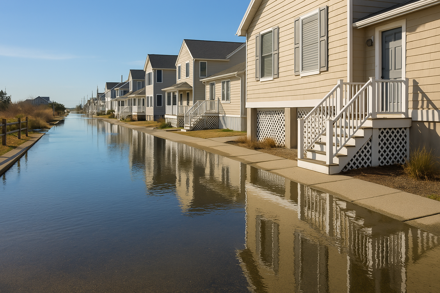 Sunny day flooding on a residential street in Seaside Park, NJ.