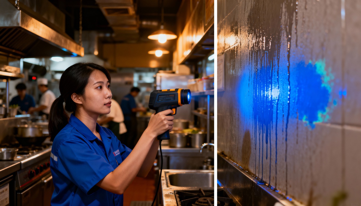Professional using thermal imaging camera for water damage detection