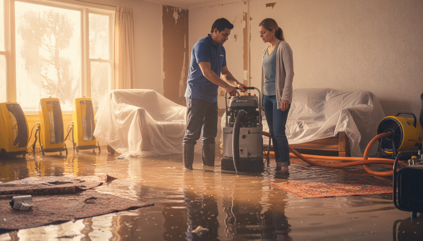 Equipment Rental for Restoration: Professional-Grade Solutions Restoration professional consulting with homeowner about equipment rental setup and operation