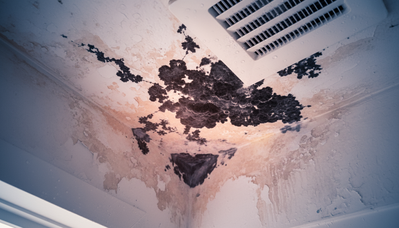 Mold Removal Services: Complete Elimination and Prevention Black mold growth on bathroom ceiling showing moisture damage