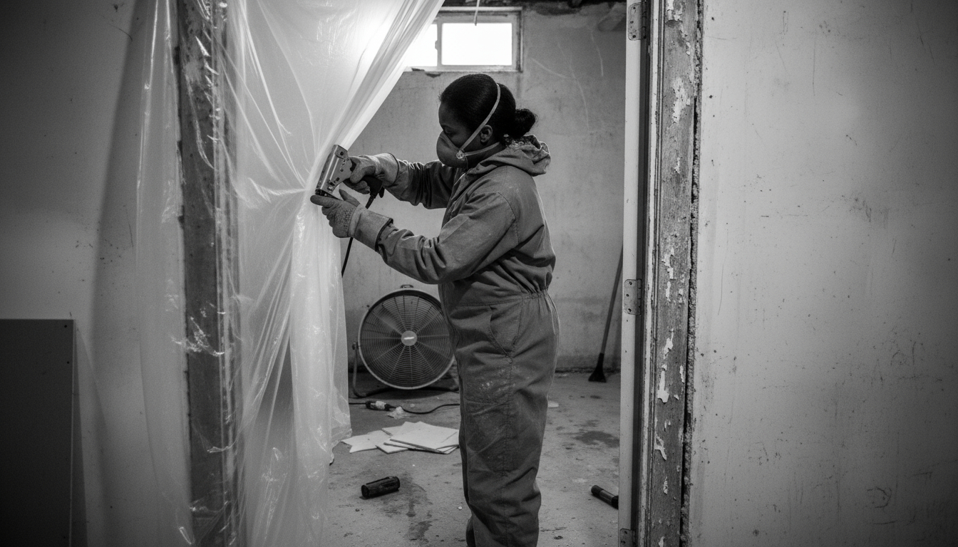 Mold Removal Services: Complete Elimination and Prevention Mold remediation containment setup with HEPA filtration system