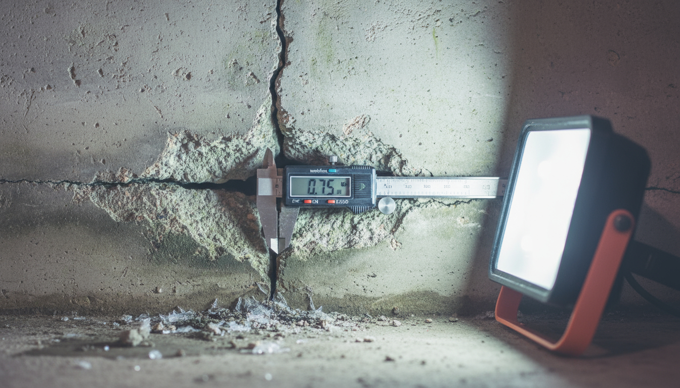 Foundation wall crack requiring professional structural damage repair evaluation