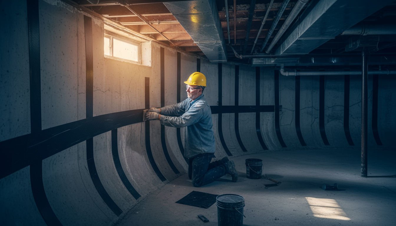 Carbon fiber reinforcement installation for foundation wall structural damage repair