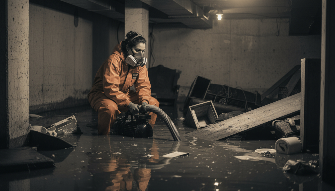 Professional sewage removal services with specialized equipment and protective gear