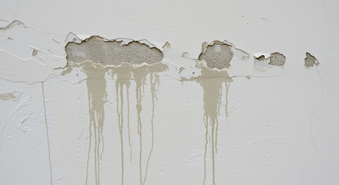 Wet drywall showing water stains and paint damage