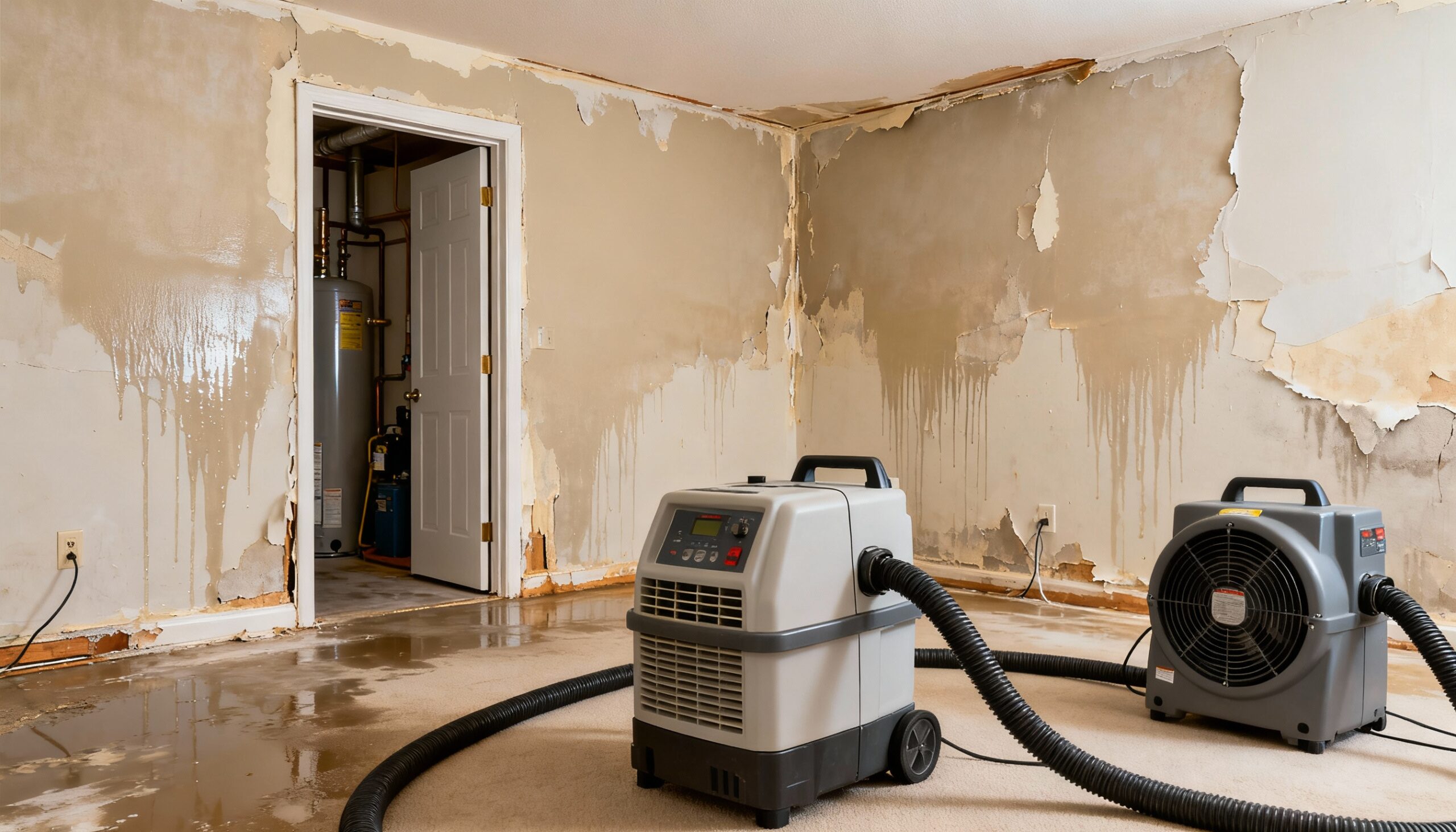 Professional drying equipment for wall water damage restoration