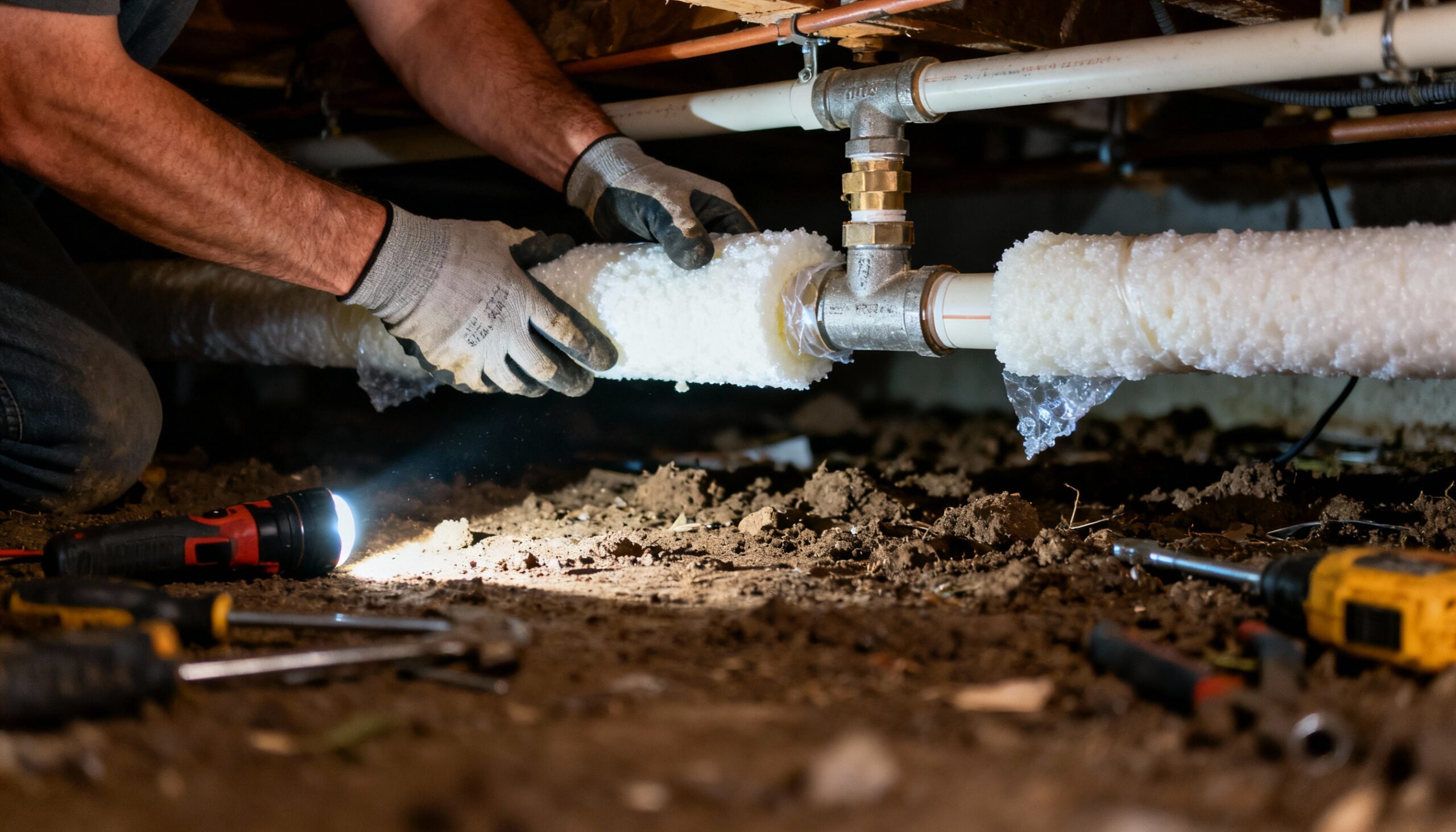 Pipe insulation installation for freeze protection