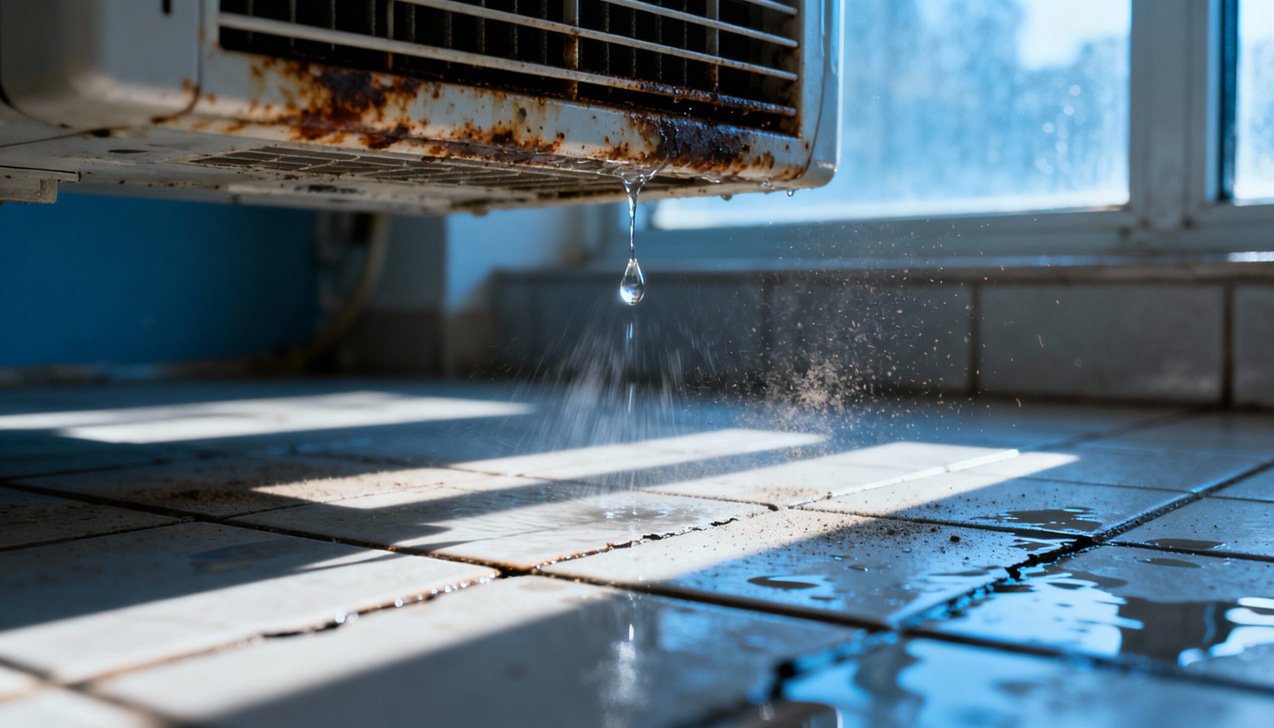 HVAC water damage from ceiling air conditioning unit causing water leak in residential property