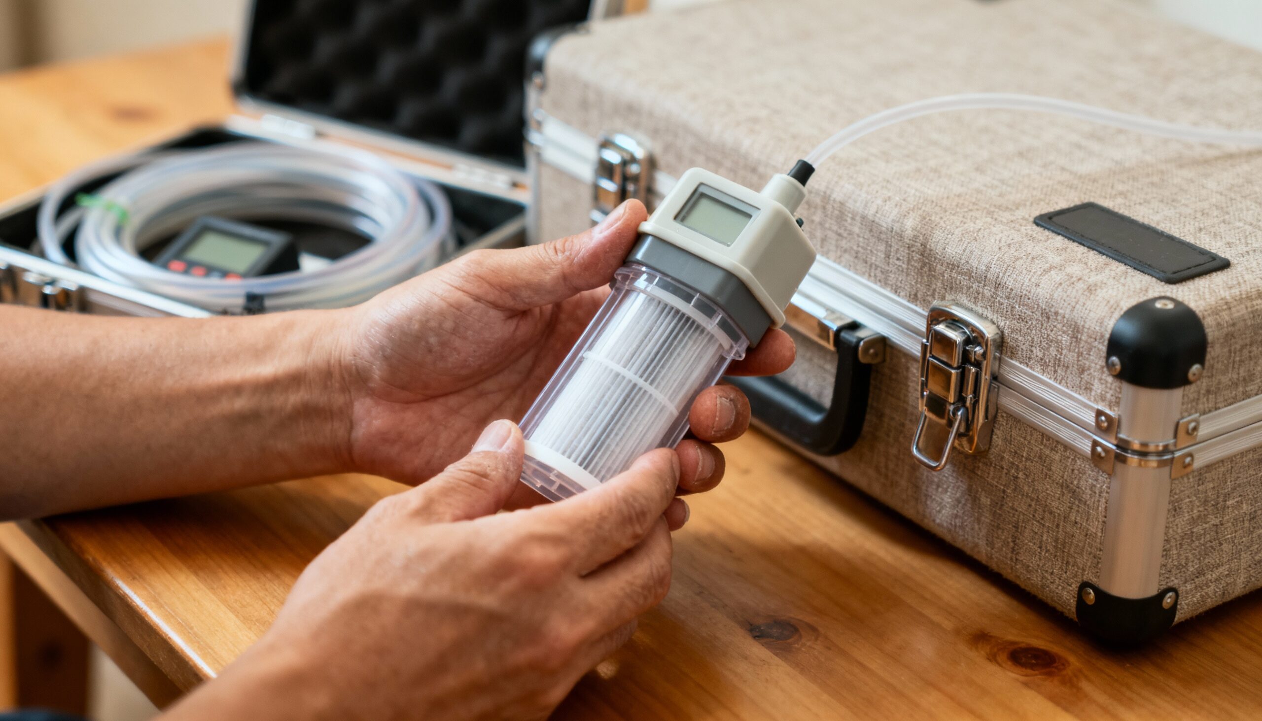 Air sampling equipment used during professional mold assessment and mold detection methods