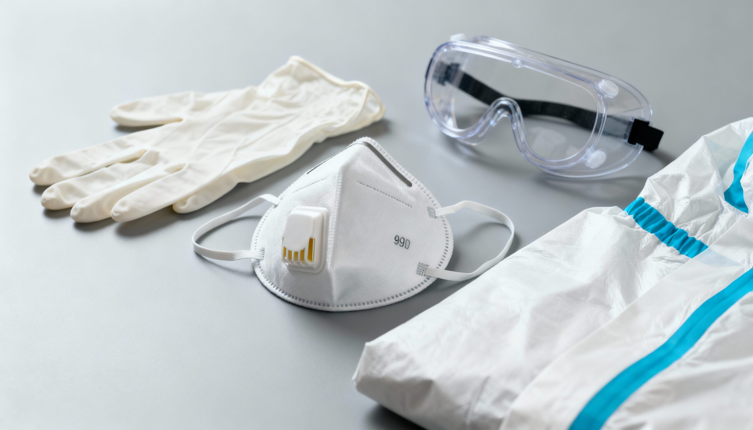 Personal protective equipment required for safe sewage cleanup including respirator and biohazard gear