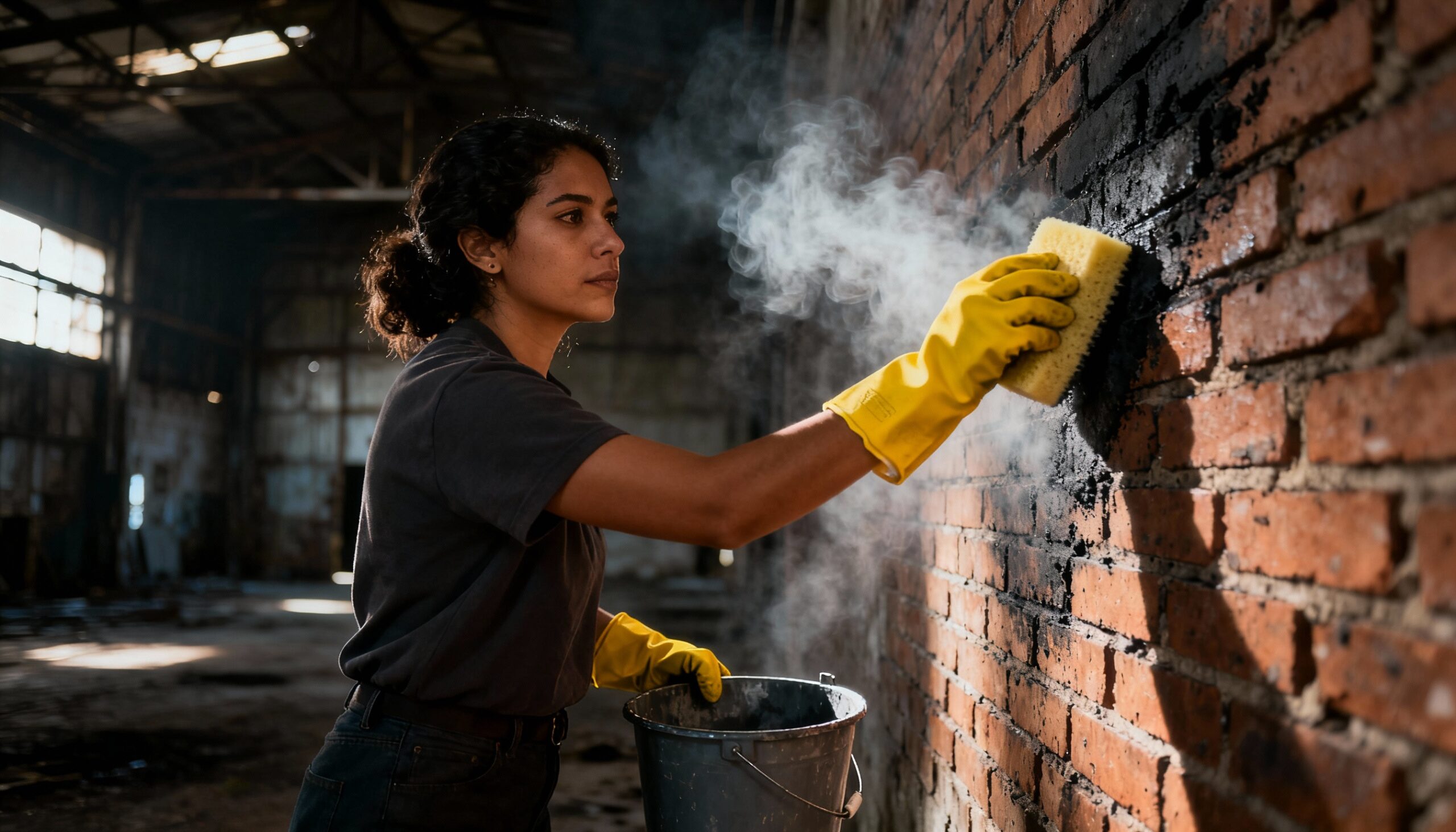 Cleaning smoke residue from walls during fire smell elimination process