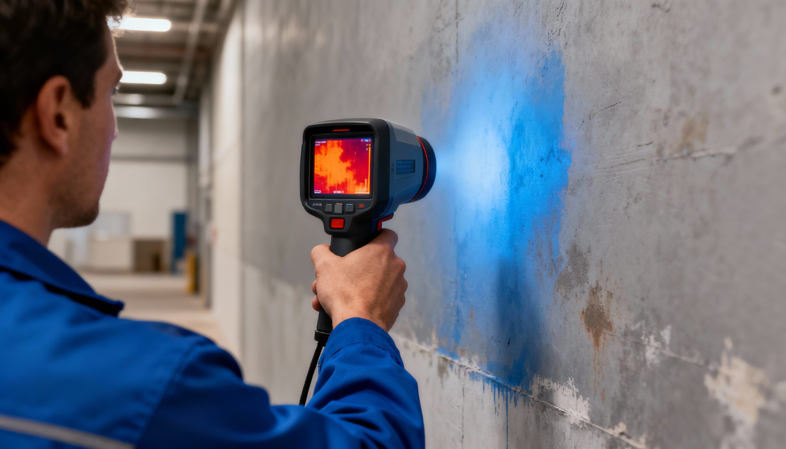 Thermal imaging water detection professional scanning wall with infrared camera for moisture assessment