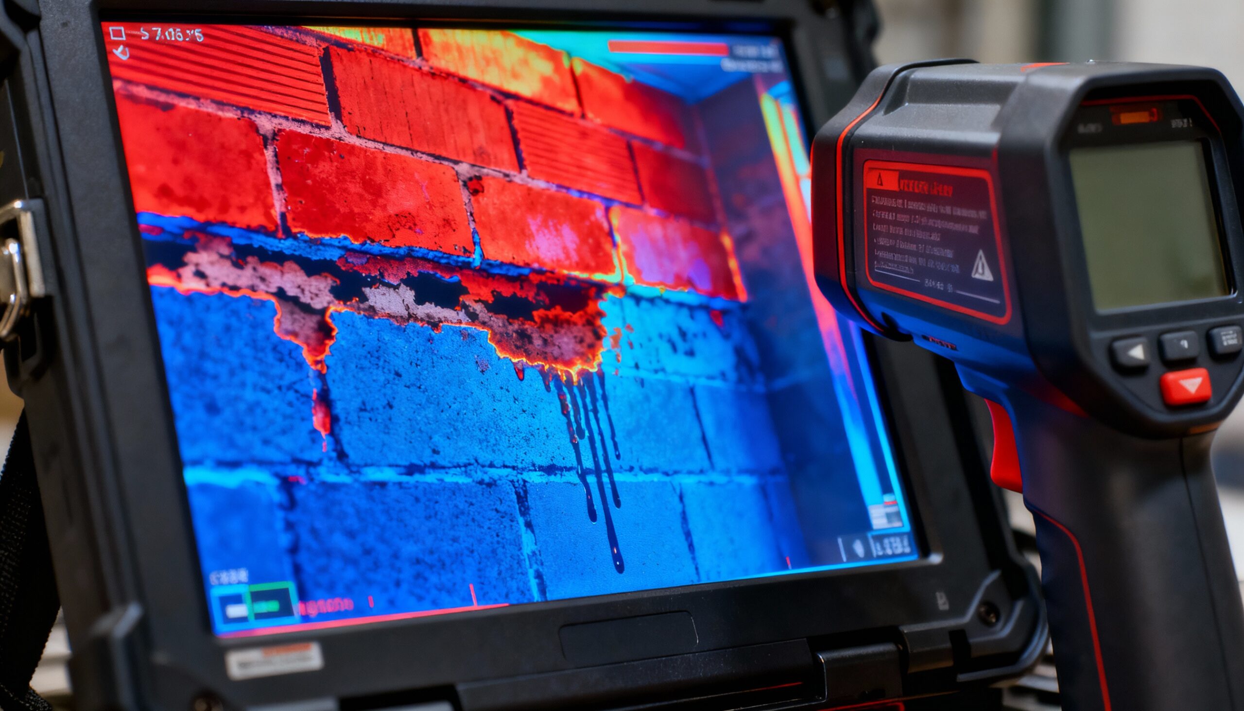 Thermal Imaging for Water Detection: Advanced Technology in Moisture Assessment Thermal imaging water detection camera display showing infrared moisture patterns in building materials