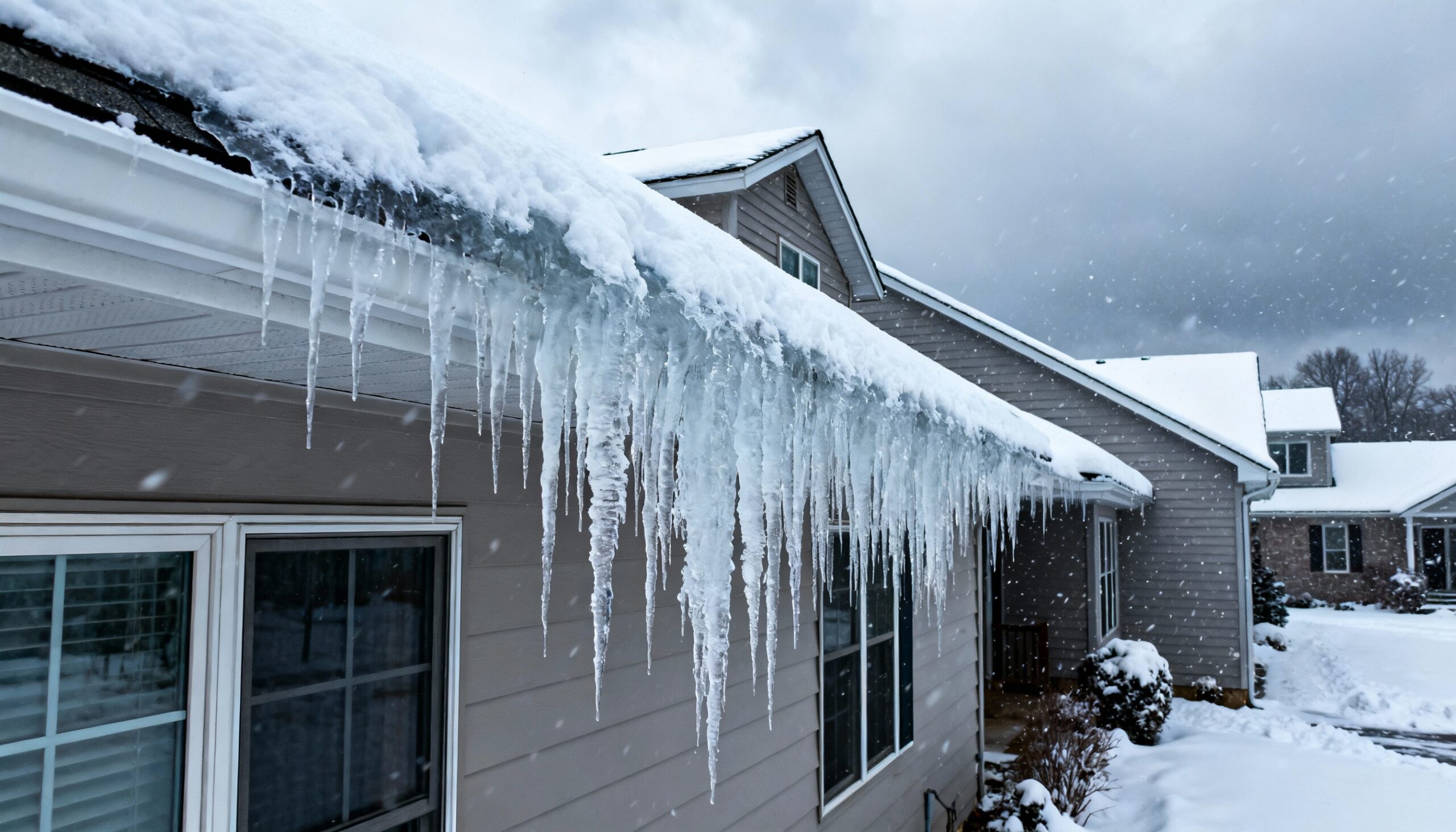 Winter Weather Damage Prevention: Protecting Your Property from Cold-Related Issues Ice dams on roof causing potential winter property damage