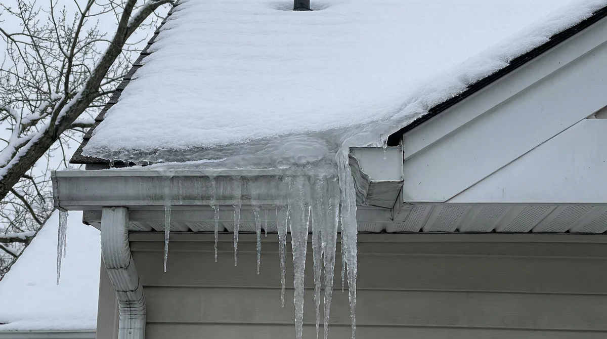 Attic Water Damage in Fairfield: Causes From Ice Dams to Roof Leaks Ice dam on roof causing attic water damage in Fairfield NJ home