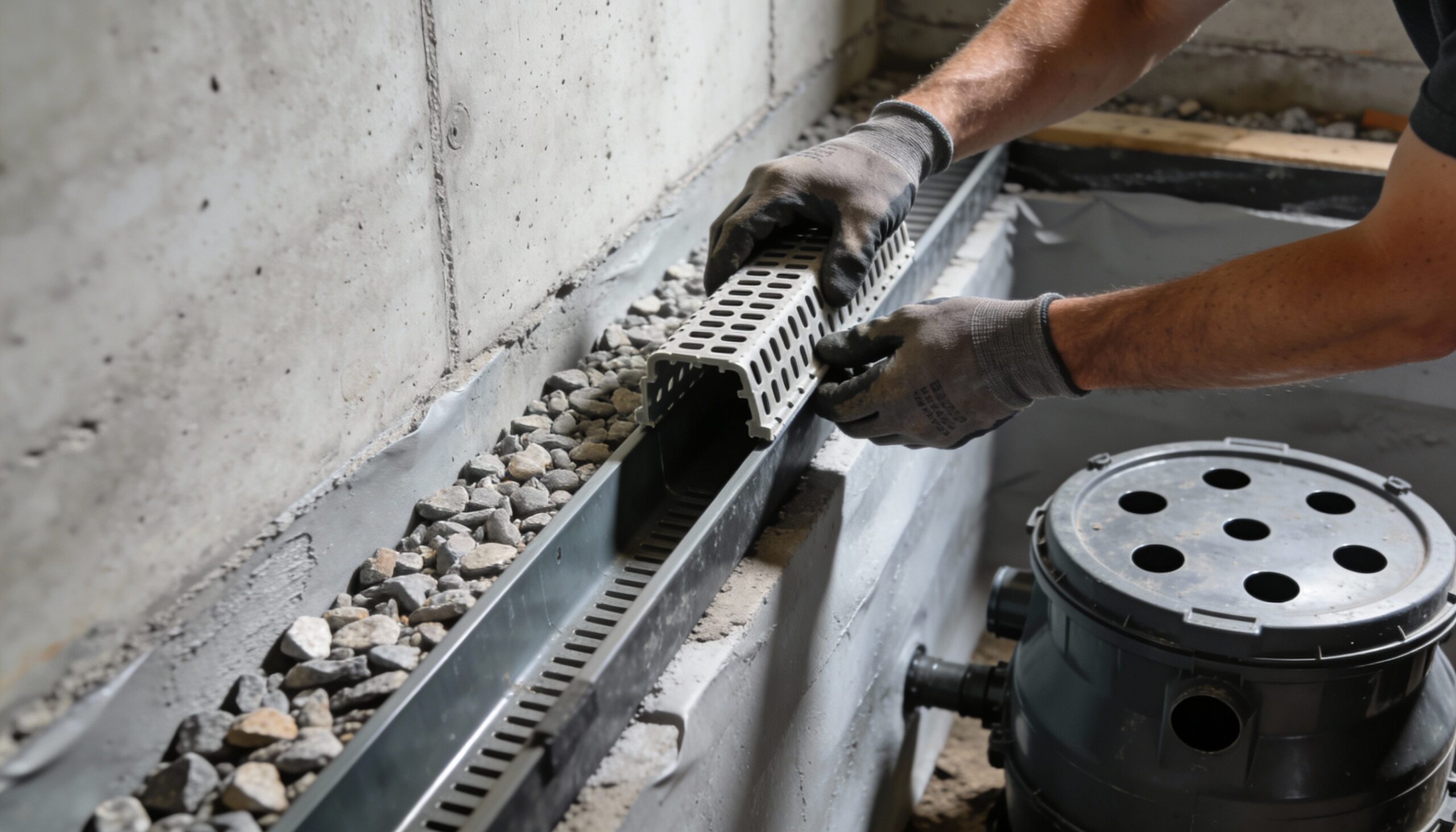 Basement Waterproofing vs Water Damage Restoration in New Hampton: Key Differences Interior basement waterproofing drainage system installation to fix wet basement problems