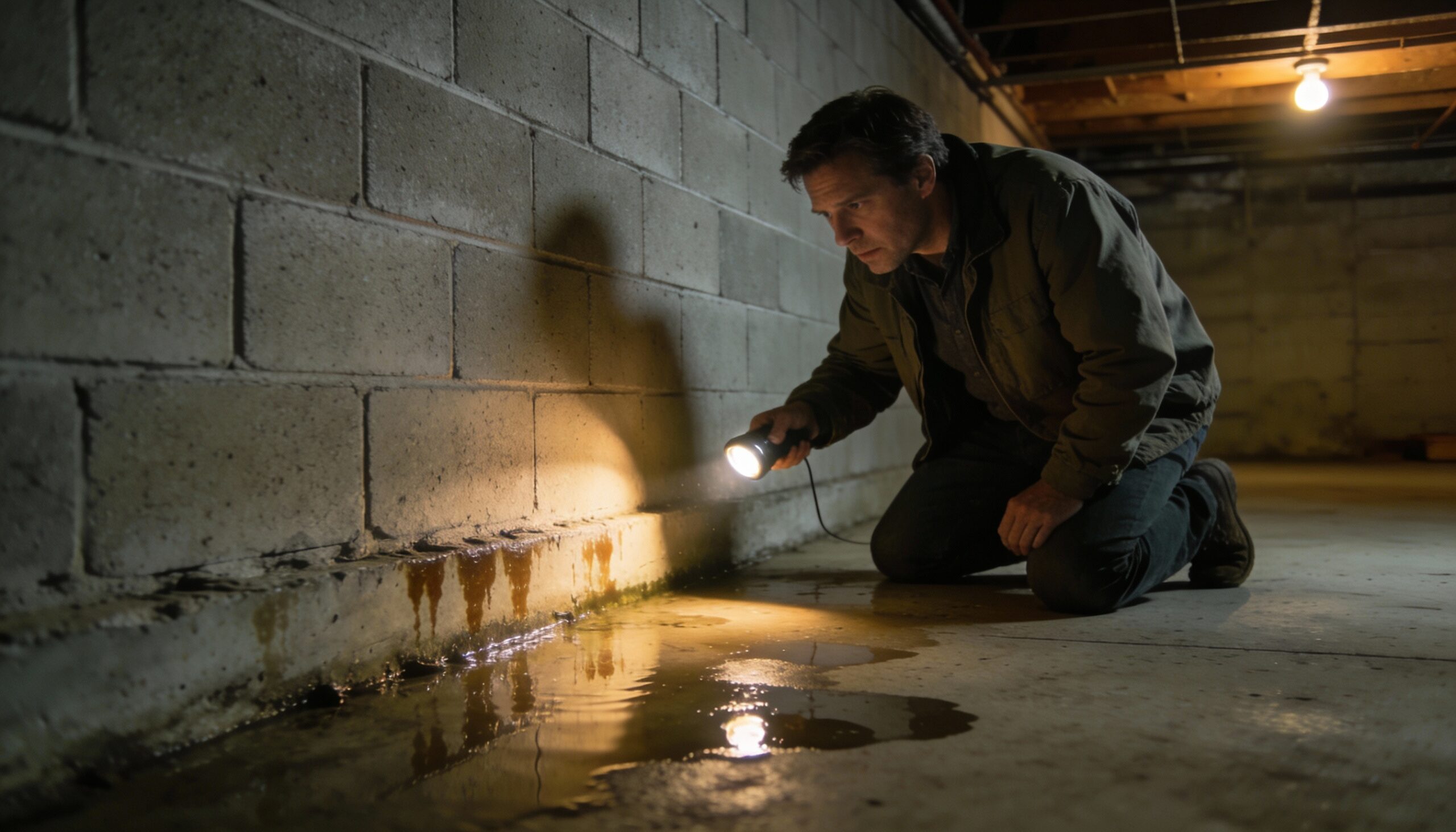 Mold Growth After Water Damage: What Harrisburg Property Owners Need to Know Homeowner checking basement for mold after water damage in Harrisburg following flooding