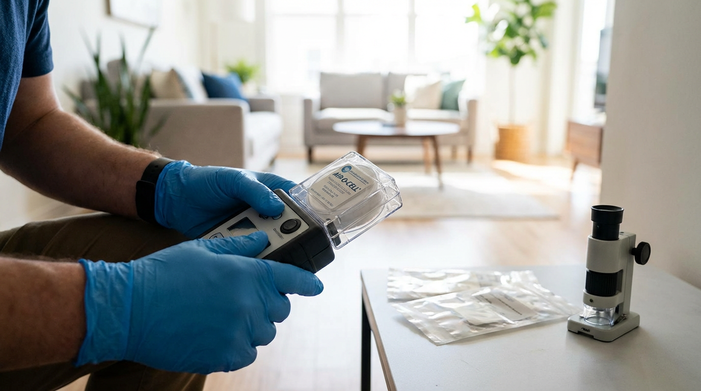 Air quality sampling during professional mold testing to determine if homeowners should test for mold in their property