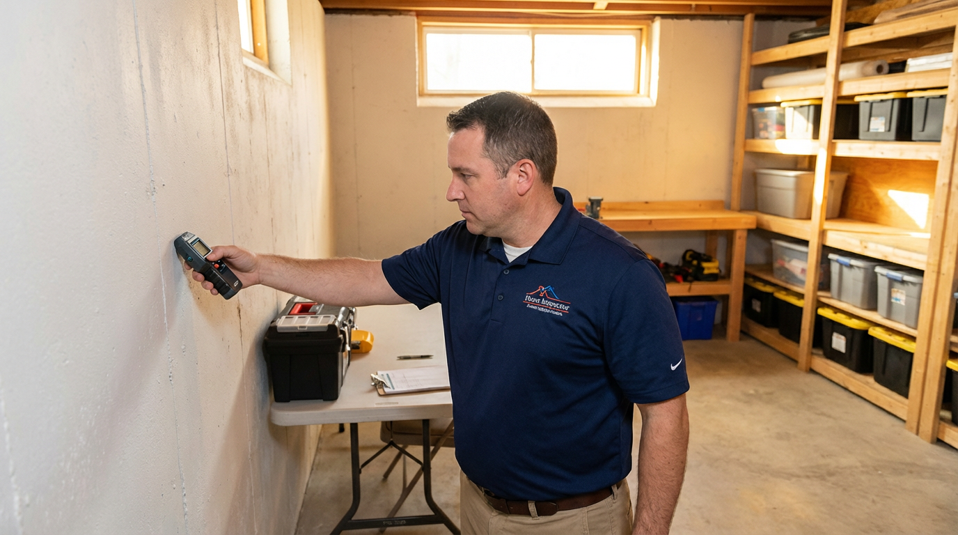 Homeowner checking basement moisture levels as part of a mold prevention checklist for Fairfield to prevent mold in home in Fairfield properties