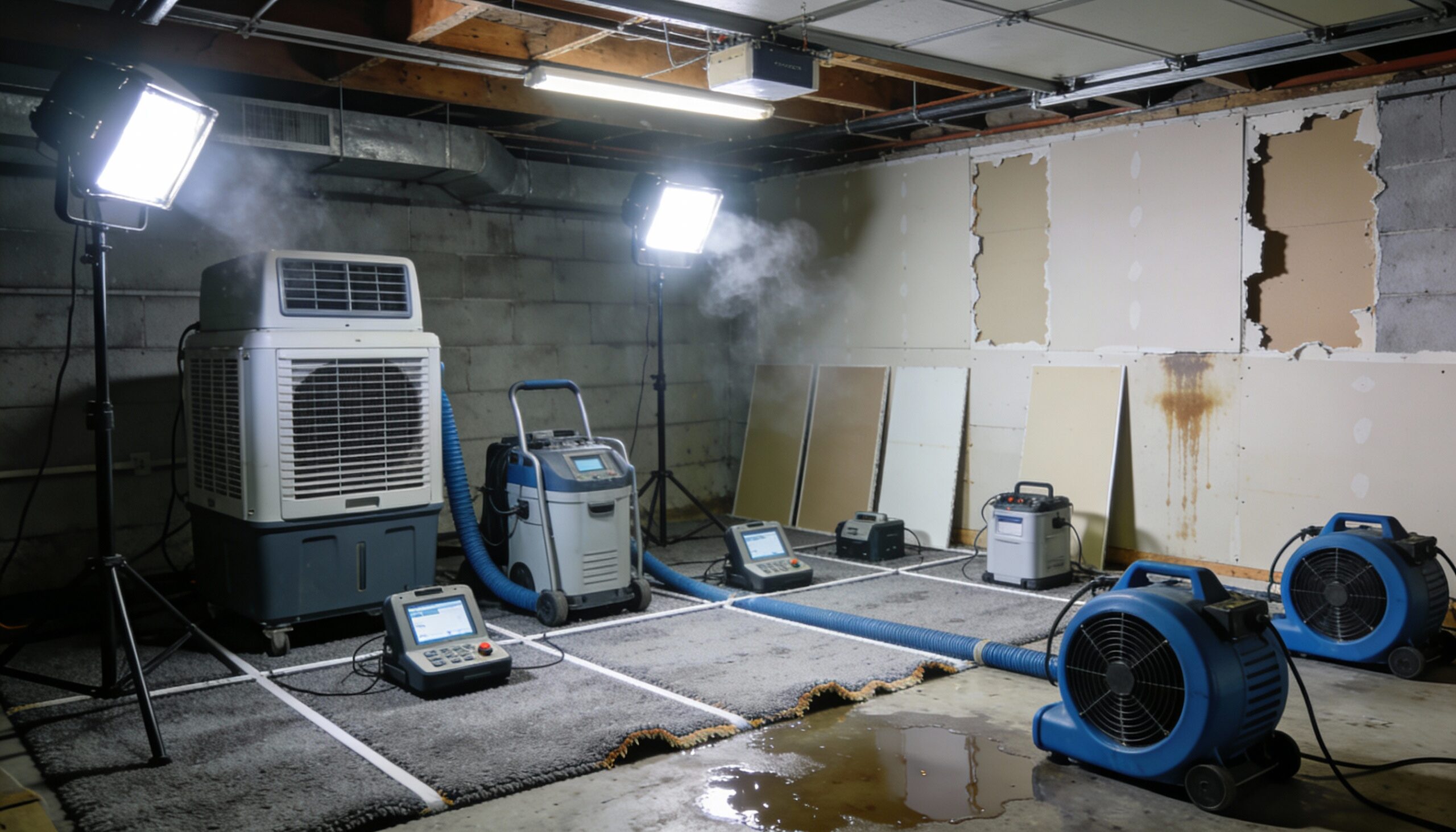 Nor'easter Flood Damage in Toms River: Preparation and Recovery Guide Commercial dehumidifiers and air movers used by flood cleanup services Toms River for professional water damage restoration
