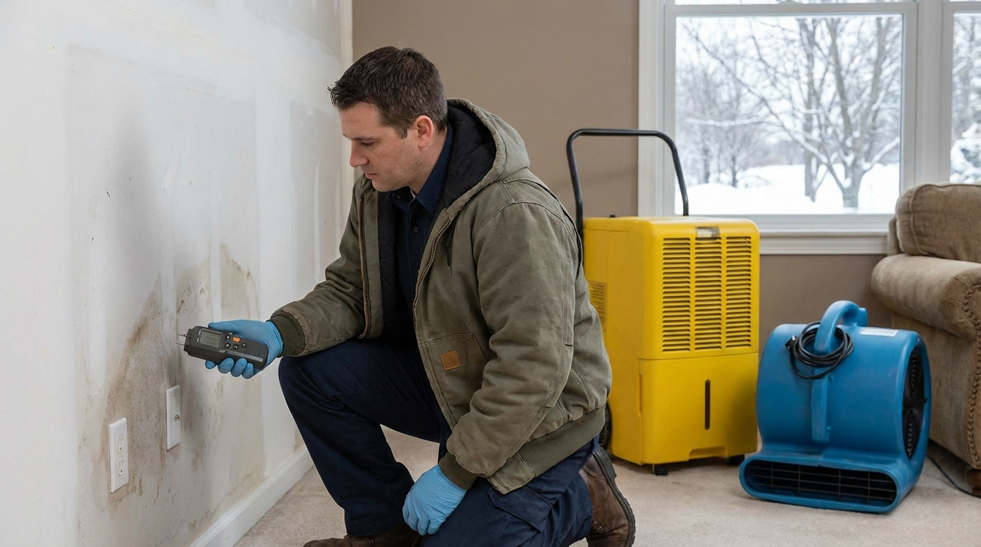 Post-Holiday Water Damage in Fairfield: Common Causes and Quick Response New Year water damage cleanup professional assessing water damage after holidays in Fairfield NJ home