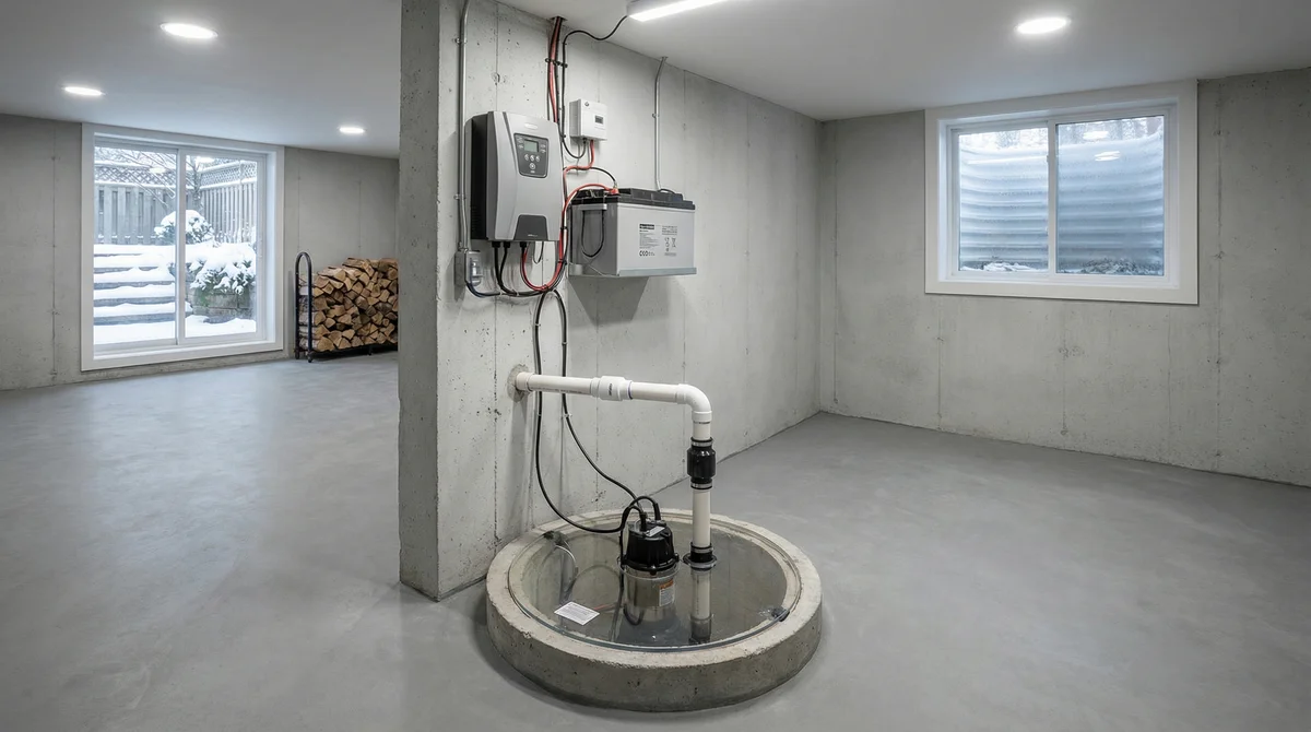 Sump pump failure in Fairfield NJ prevention - battery backup system installed in residential basement