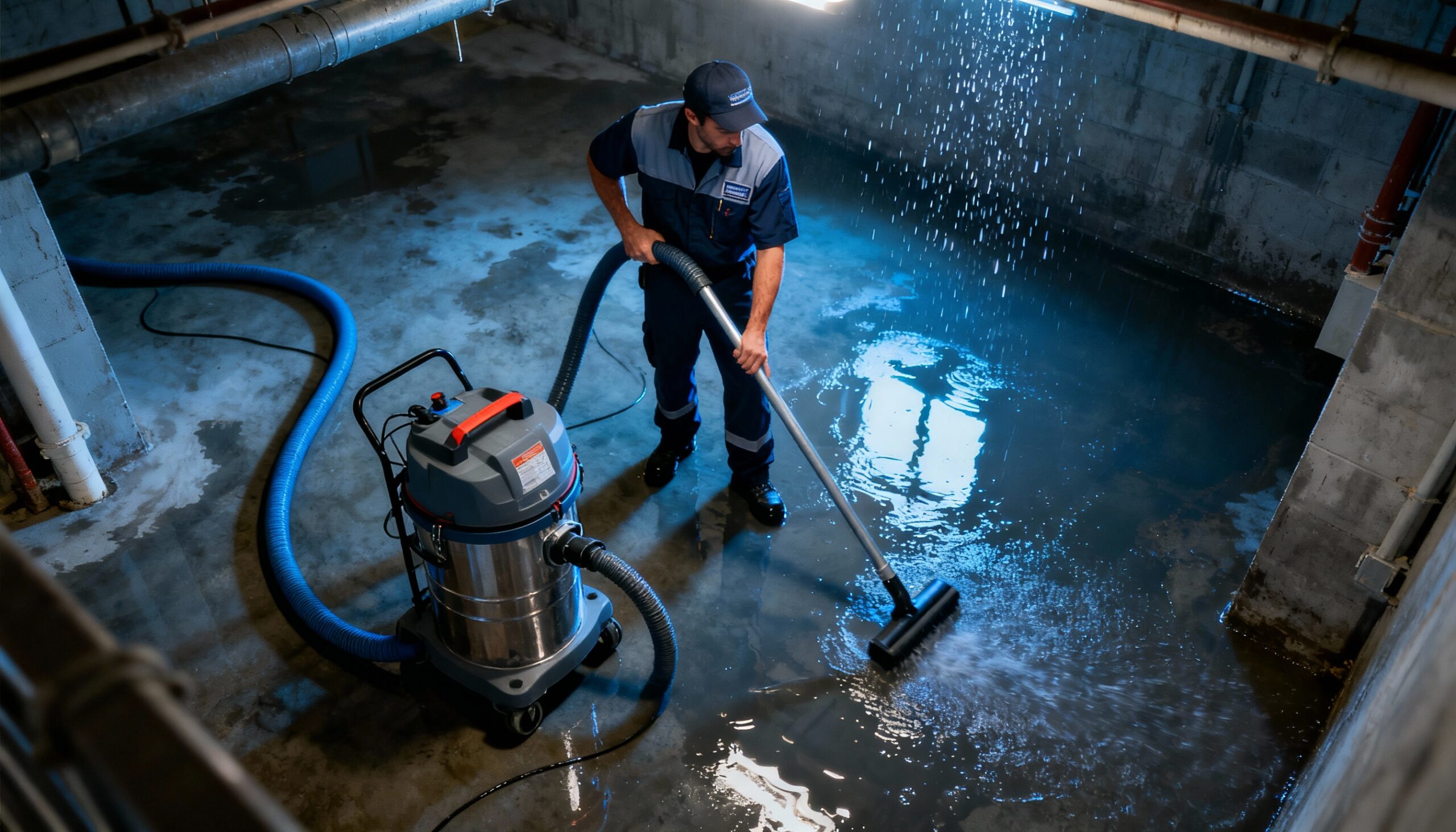 Basement flood cleanup near me - professional water extraction services