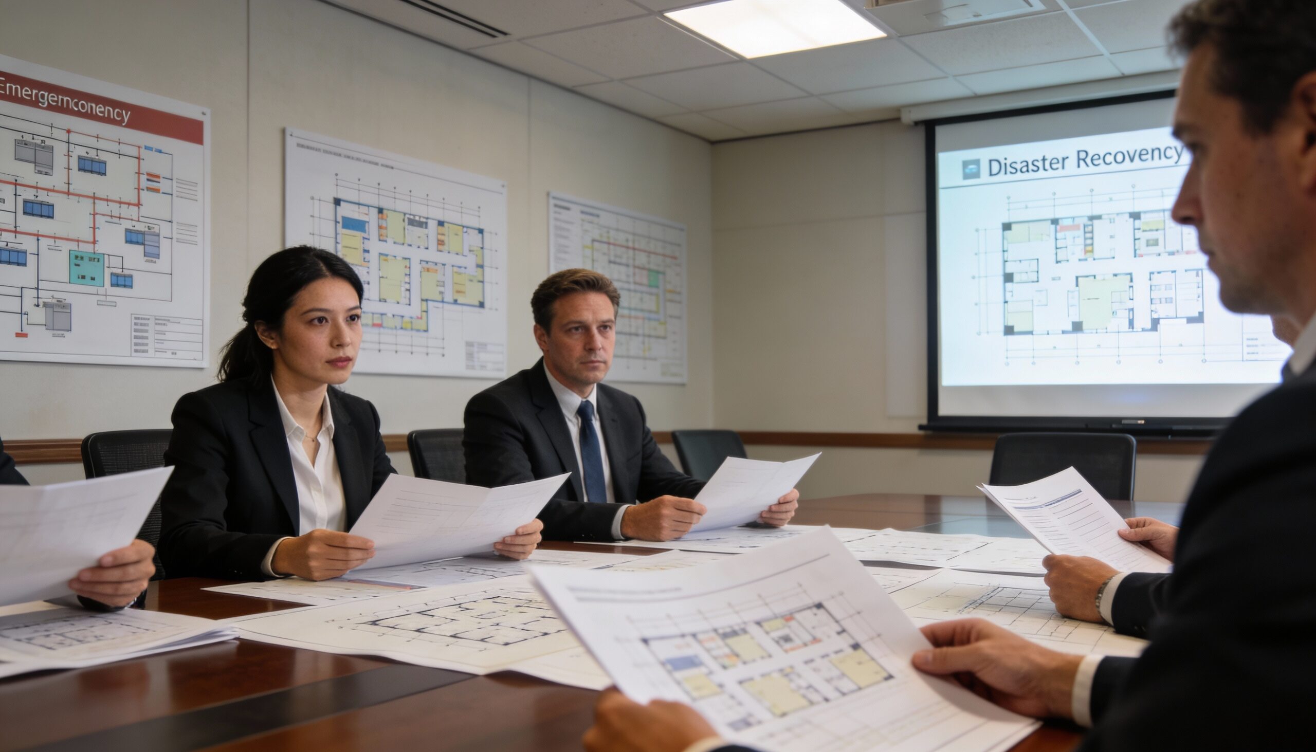 Commercial disaster recovery planning meeting for business continuity