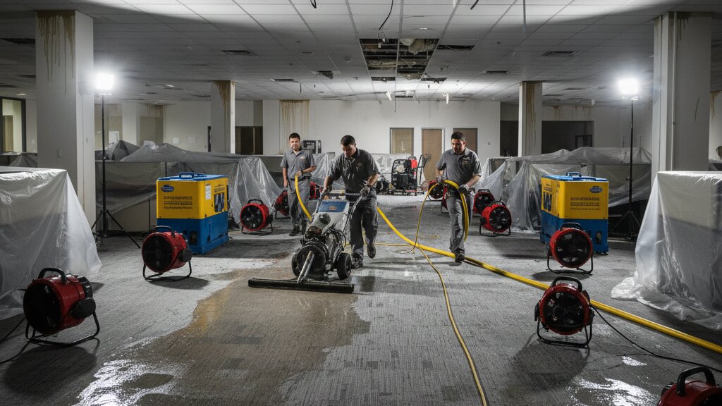Commercial Water Damage: Business Recovery and Restoration Strategies Commercial flood recovery extraction equipment for business restoration