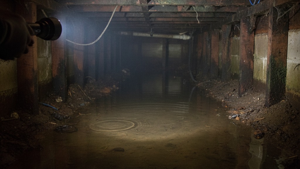 Crawl space water damage with standing water and moisture problems