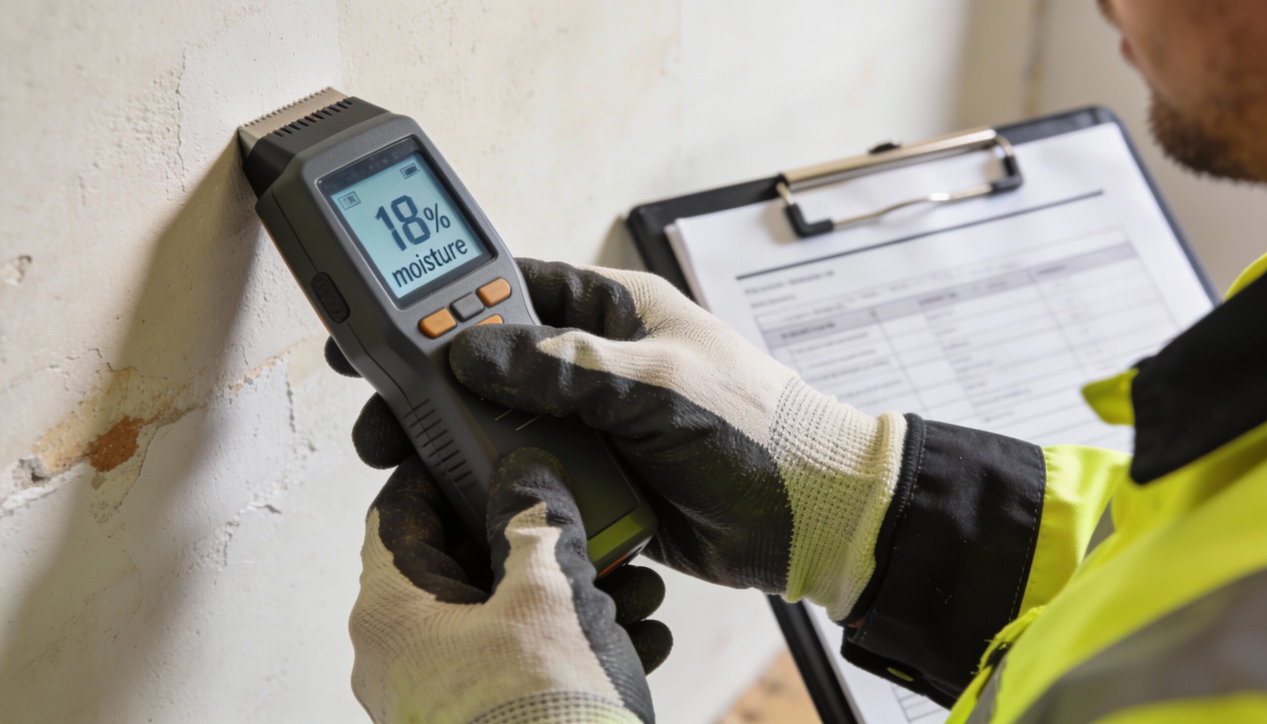 Water mitigation process moisture monitoring and documentation before water mitigation services