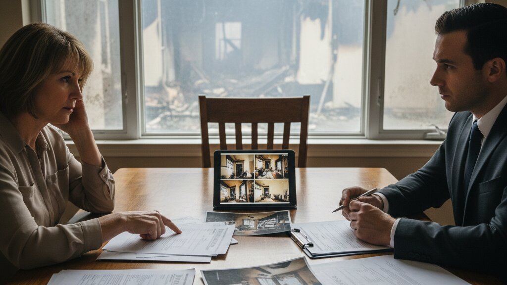 Fire damage insurance claims documentation and property owner review