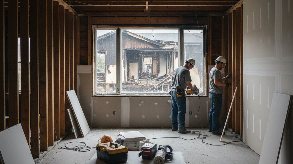 Fire restoration timeline mid-restoration reconstruction phase