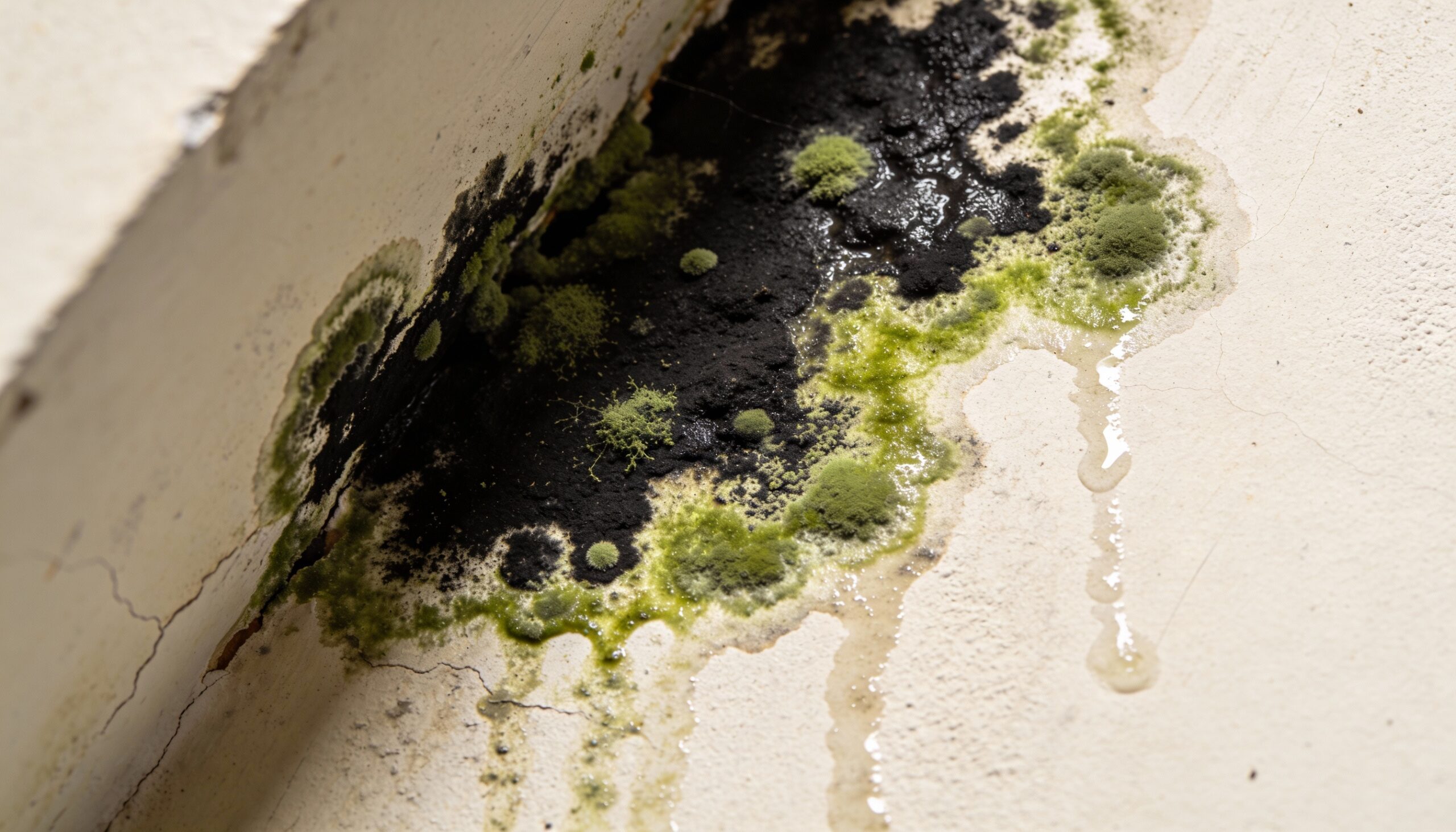 Mold remediation process identifying black and green mold growth