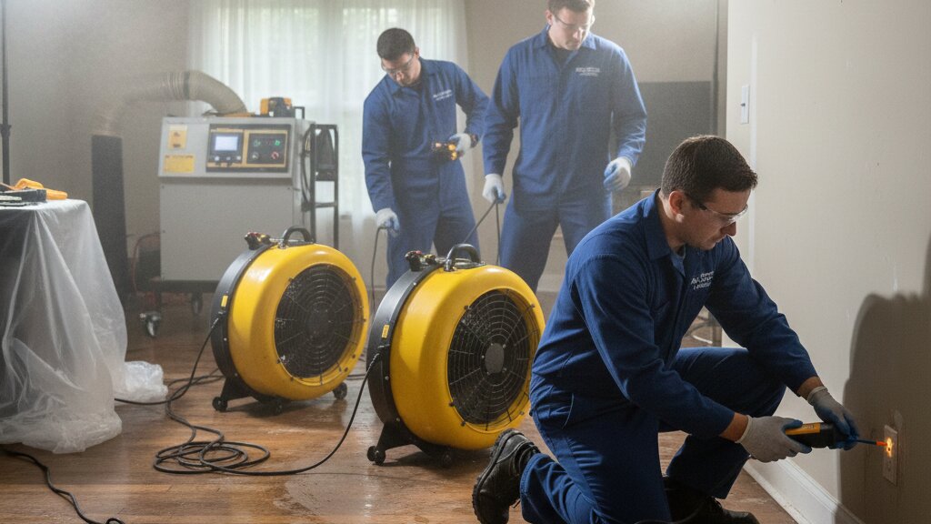 Mold prevention after flooding professional post-flood drying setup