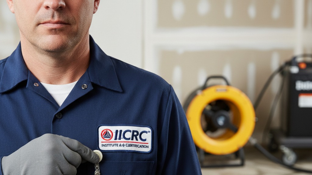 Restoration certifications IICRC certification badge on professional technician